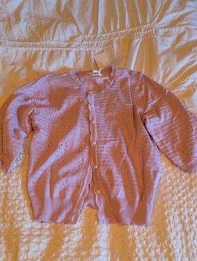 Grace Karin Pink Eyelet Knit Button-Front Cardigan Lg